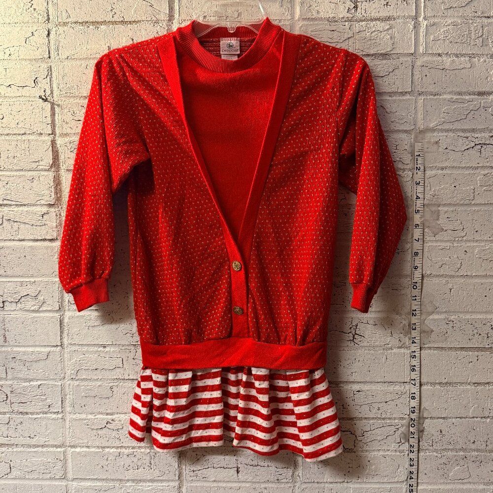 🎄 Vintage Carrousel Red & Gold Polka Dot Nautical Sweater Dress – Size 10